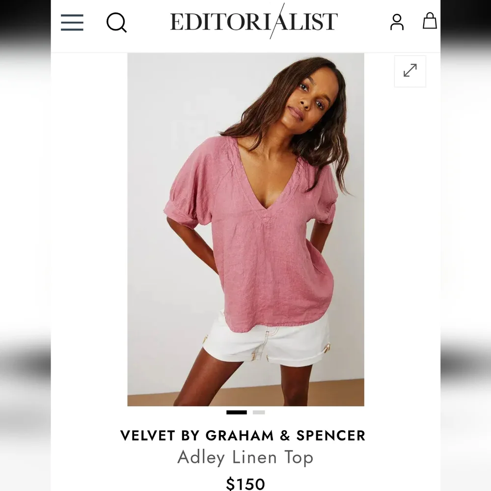 100 Linen VELVET White Top Adley Large Puff Sleeves V neck Graham Spencer - Picture 9 of 9